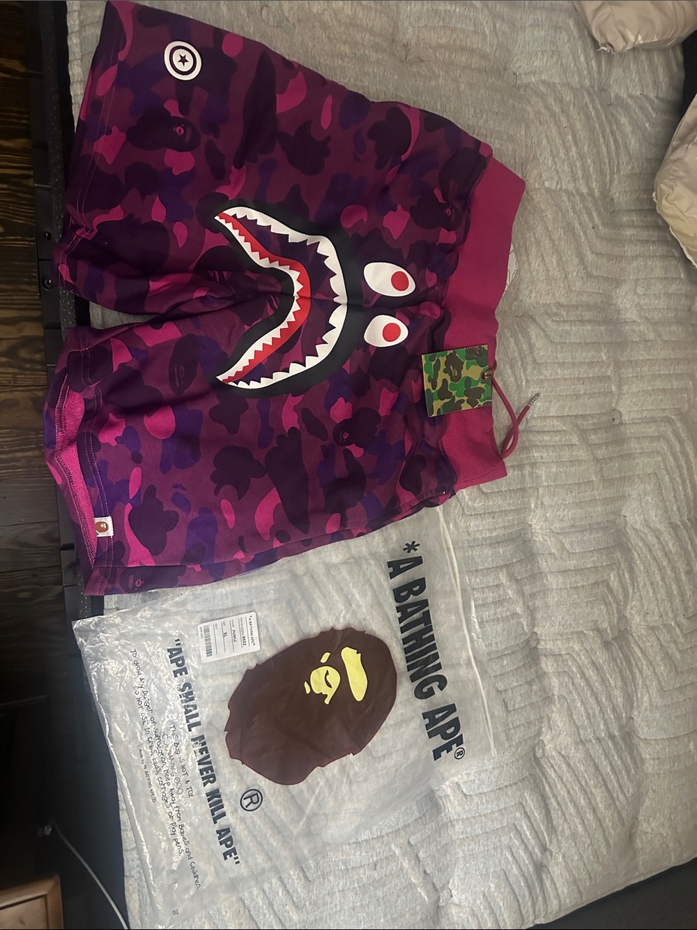 Bape Pink Purple Shark Camo Flat Front Shorts